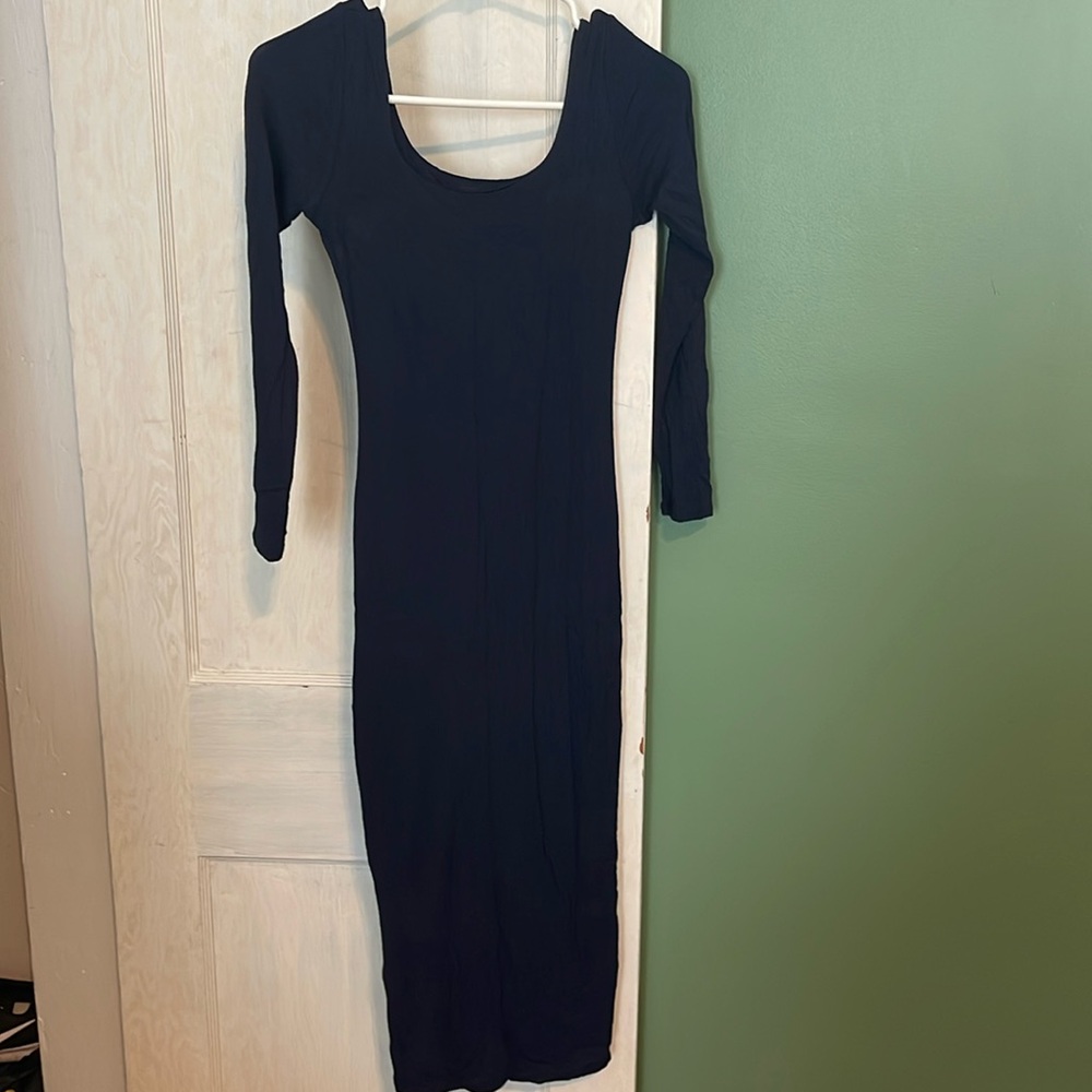 Long navy blue stretchy dress